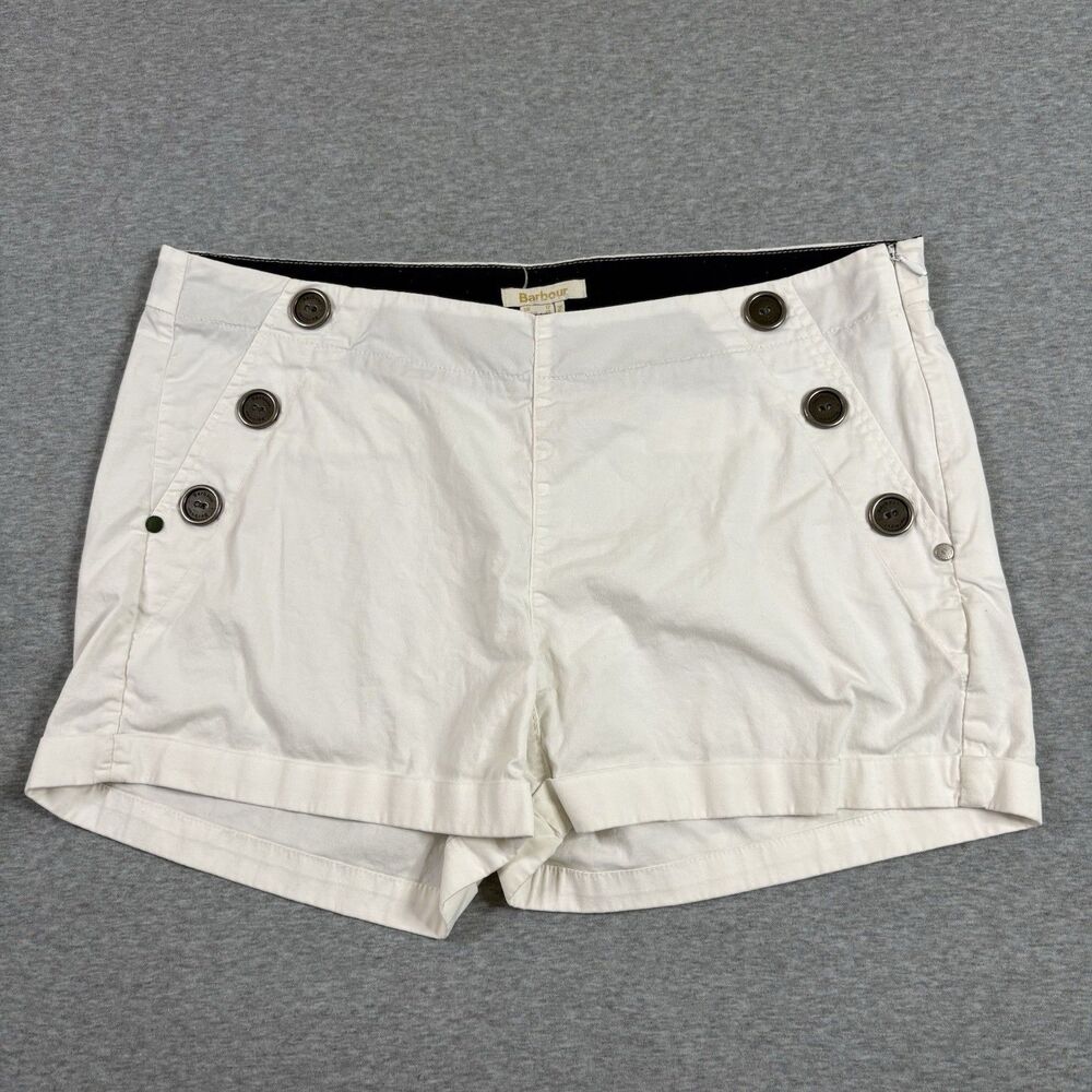 Barbour Longstone Shorts Womens 8 White Side Zip Cotton Nautical